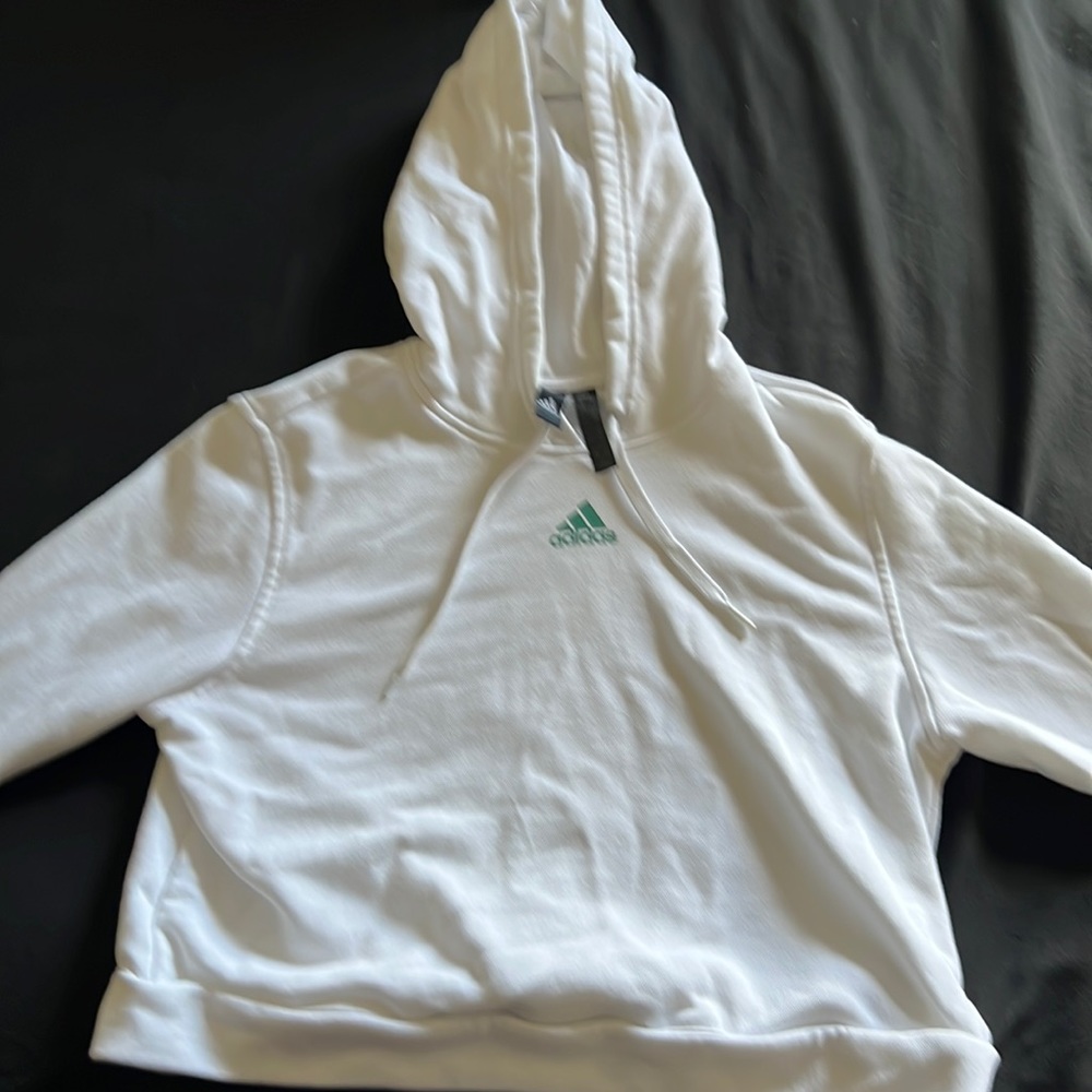 White with green stripe and logo adidas hoodie women’s large clean never worn